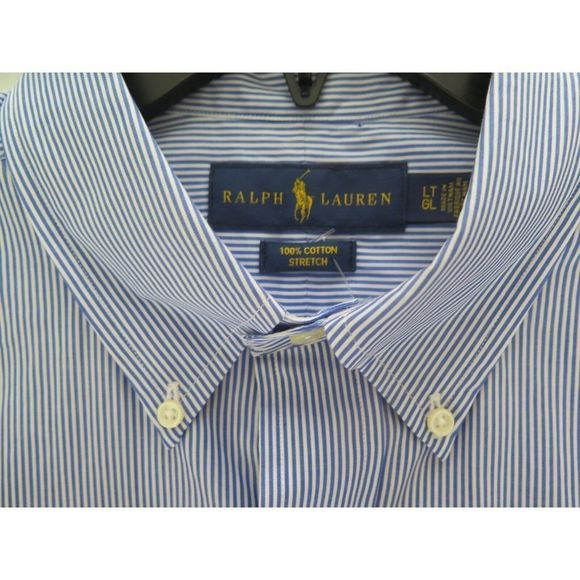 Ralph Lauren Mens Sz LT Blue/White Stripe Classic Fit Button Down L/S Shirt $110 - Picture 8 of 9